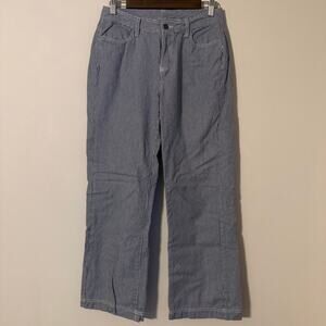 LL Bean Railroad Stripe Wide Leg Flare Pants 70s 100% Cotton Pants Size 8